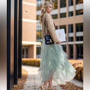Chiffon Tiered Midi Skirt in Sage Green